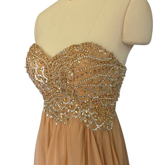 Sherri Hill Strapless Prom Dress Ball Gown Size S 4 Peach Chiffon Beaded - Picture 8 of 13